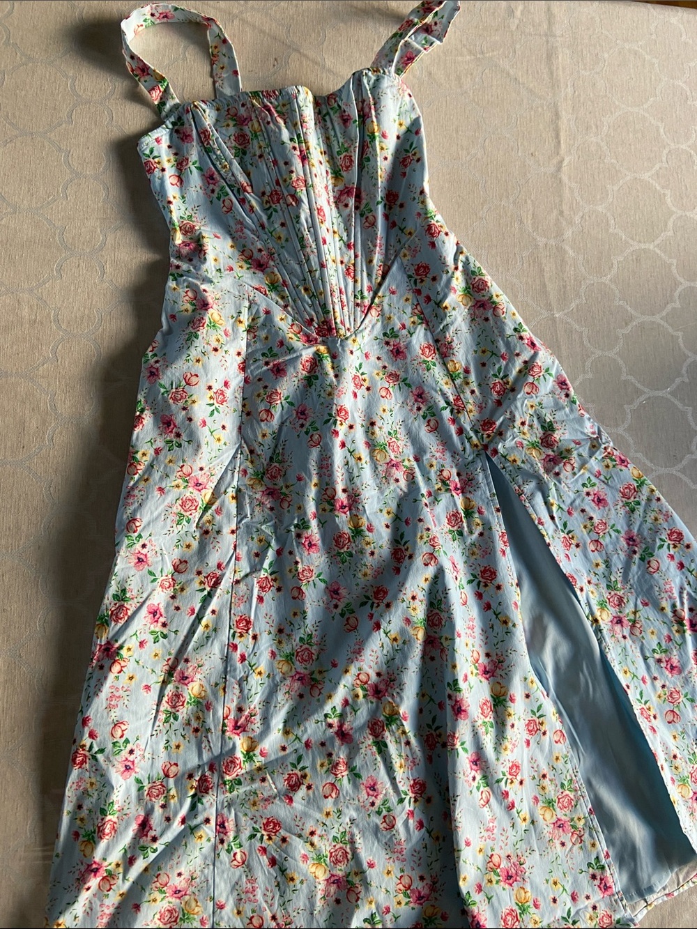 Fashion Nova Light Blue Floral Rose Print Dress